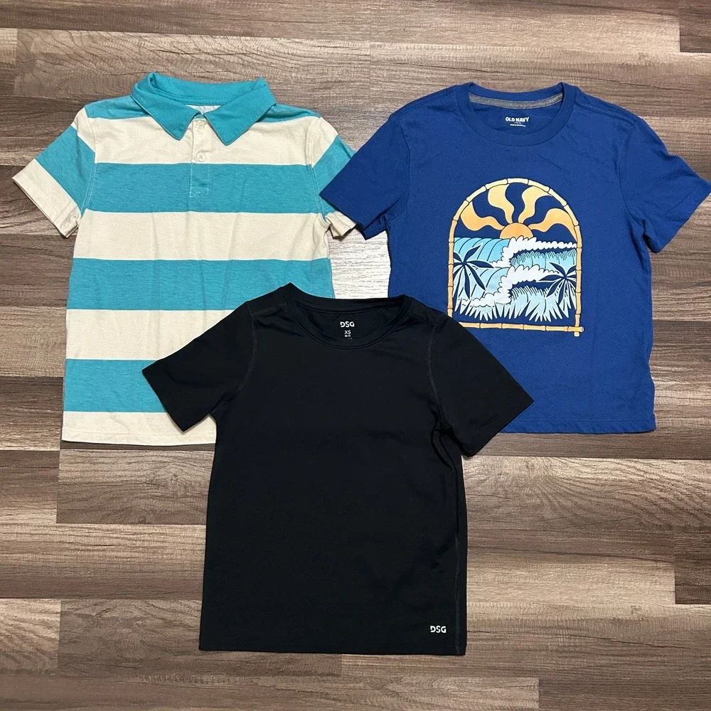 Cat & Jack Old Navy DSG Shirts Boy S 6-7 Blue Black Polo Graphic Tee School Play